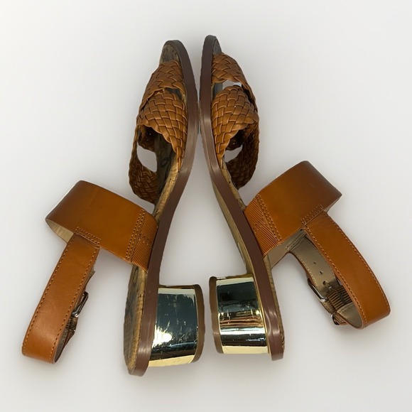 Sam Edelman Teena 2 Sandals 7M‎ Tan Woven Strap Cork Footbed Gold Heel - Picture 7 of 11